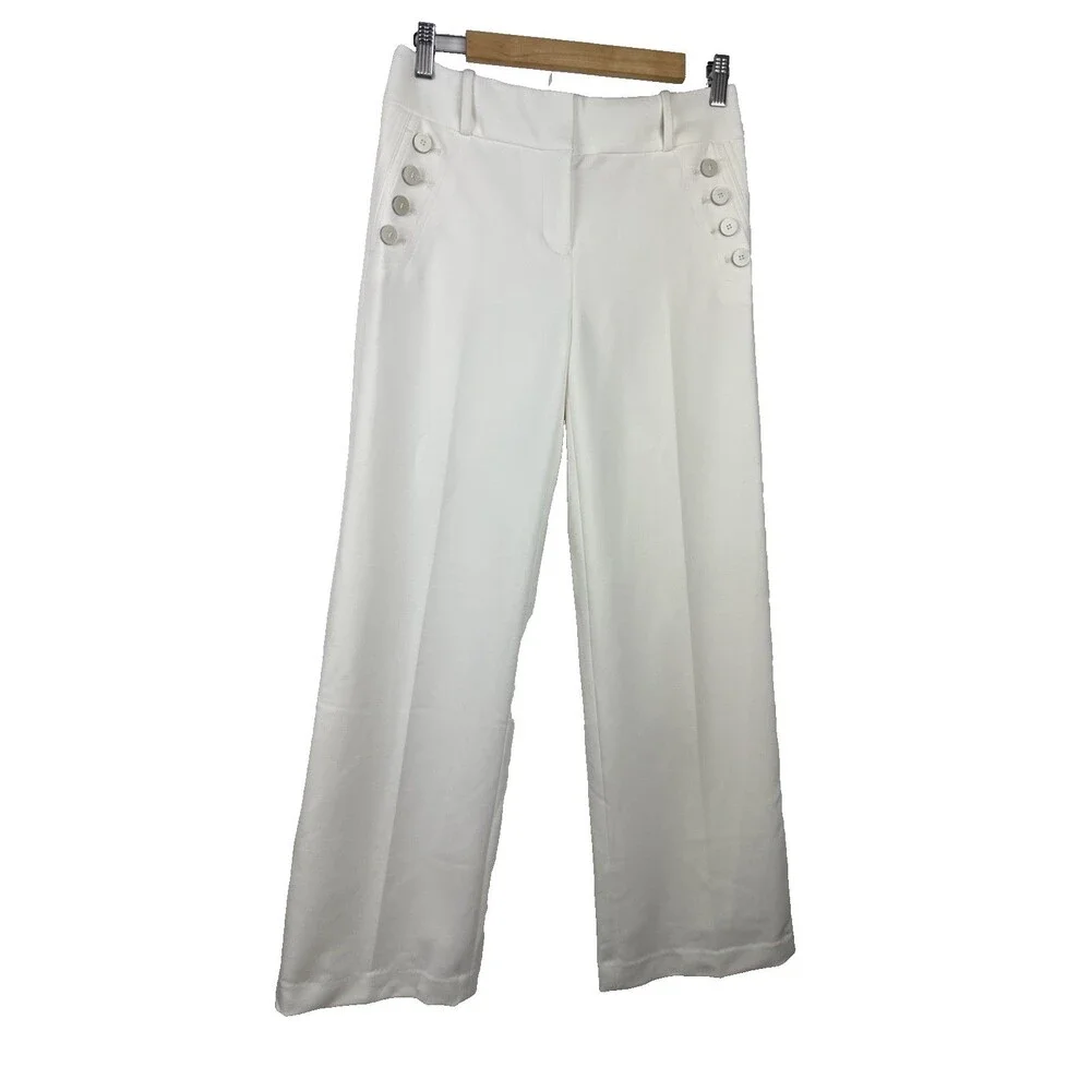 LTD White Wide Leg Sailor Pants Fully Lined Decorative Buttons Size 0 / W30 - Picture 3 of 16